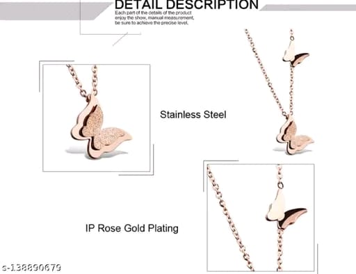 💖 Royatto® Rose Gold Butterfly Clavicle Necklace – Elegant Stainless Steel Pendant Chain for Women & Girls (Everyday, Party & Wedding Wear)