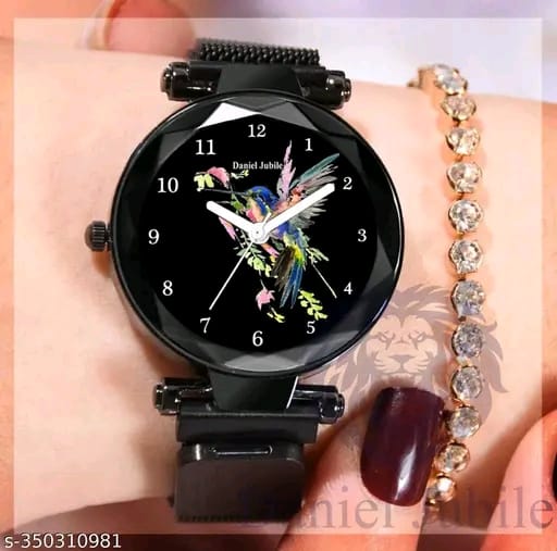 Rose Gold Magnetic Strap Mesh Watch – Stylish Analog Timepiece for Women & Girls (Black Dial)