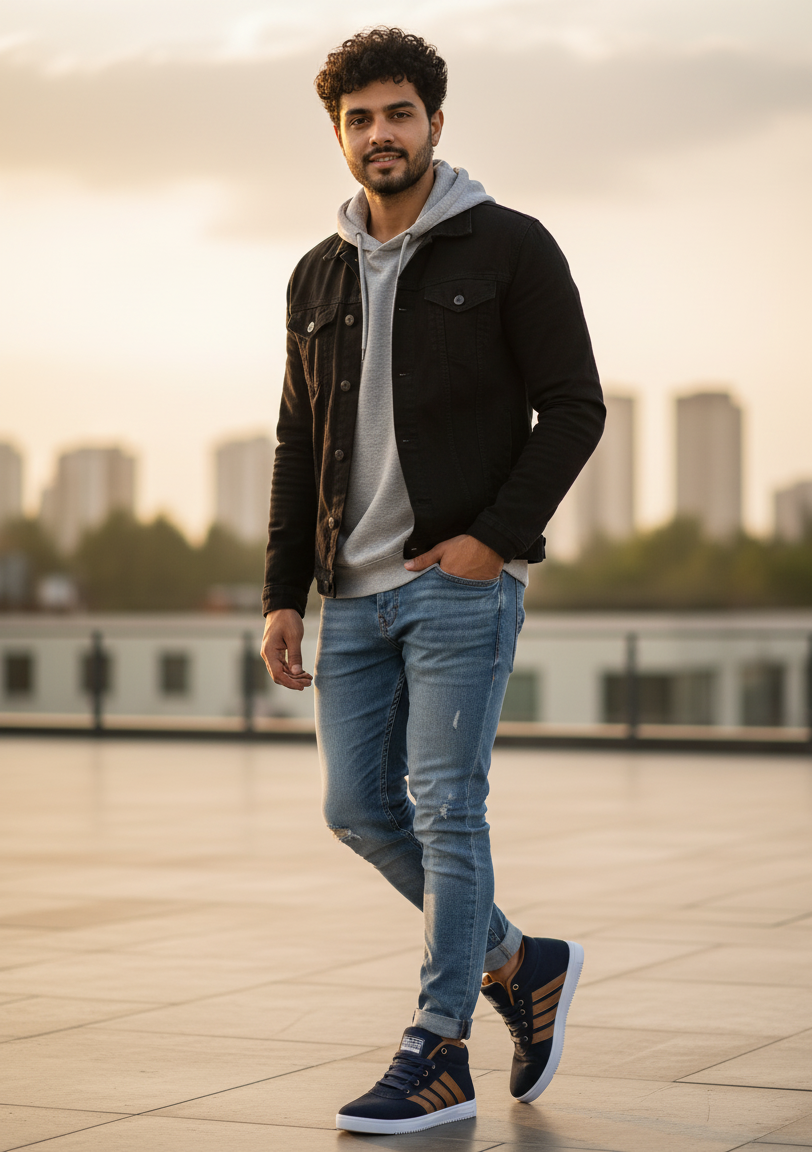 Navy Blue Solid High Ankle Shoes for Men – Lightweight Mesh Lace-Up Sneakers for Casual & Sports Wear