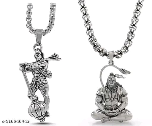 VANAIRA Lord Hanuman with Gada Pendant Combo – Silver & Gold-Plated Unisex Locket
