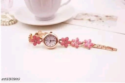 Elegant Flower Design Women’s Analog Watch – Stylish Metal Strap, Round Dial Timepiece