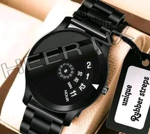 Stylish Analog Black Watch for Men – Rubber Strap, Round Dial