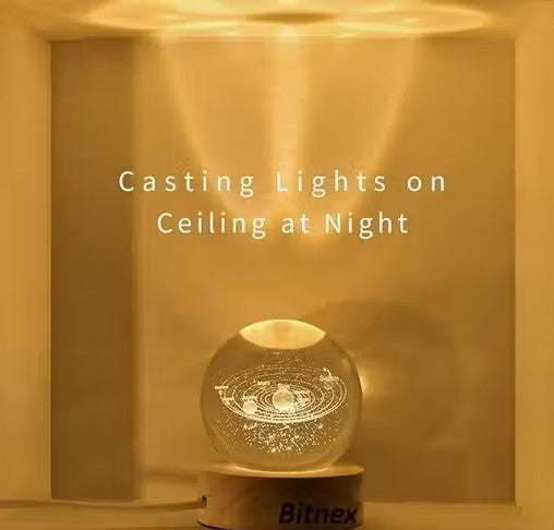 Universe Crystal Galaxy Ball Night Lamp | 3D Glass LED Night Light with Wooden Base | Galaxy Globe Lamp for Bedroom, Home Décor & Gifting