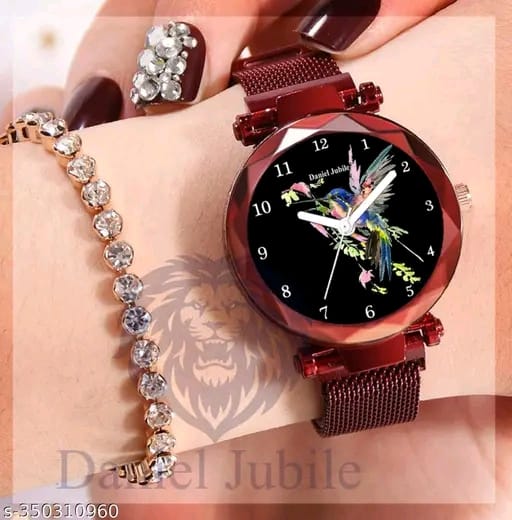 Rose Gold Magnetic Strap Mesh Watch – Stylish Analog Timepiece for Women & Girls (Black Dial)