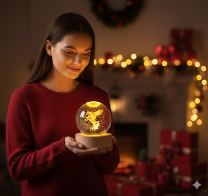 ✨ Elegant 3D Engraved Unicorn Crystal Ball Night Light 🌙 | Natural Wooden LED Base 🪵 USB Powered Decorative Fantasy Lamp 💫 Perfect for Bedroom, Desk, Meditation & Premium Gifting 🎁 (Pack of 1)