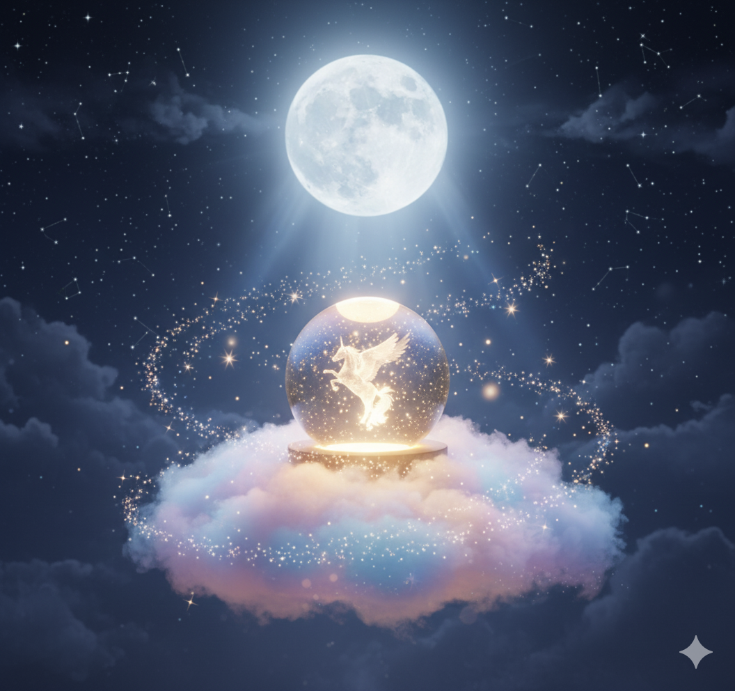 ✨ Elegant 3D Engraved Unicorn Crystal Ball Night Light 🌙 | Natural Wooden LED Base 🪵 USB Powered Decorative Fantasy Lamp 💫 Perfect for Bedroom, Desk, Meditation & Premium Gifting 🎁 (Pack of 1)