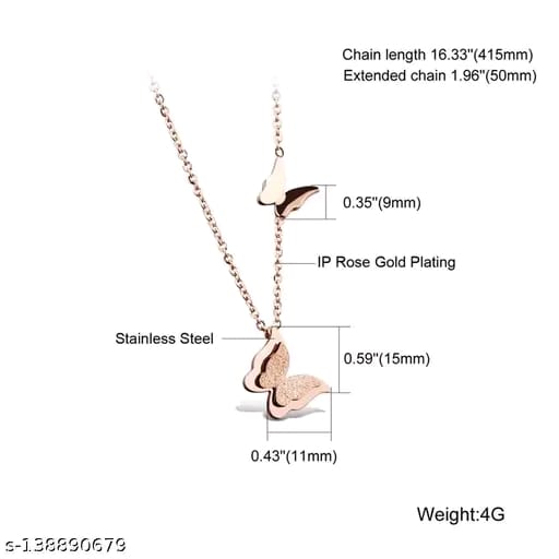 💖 Royatto® Rose Gold Butterfly Clavicle Necklace – Elegant Stainless Steel Pendant Chain for Women & Girls (Everyday, Party & Wedding Wear)
