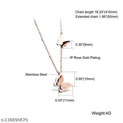💖 Royatto® Rose Gold Butterfly Clavicle Necklace – Elegant Stainless Steel Pendant Chain for Women & Girls (Everyday, Party & Wedding Wear)