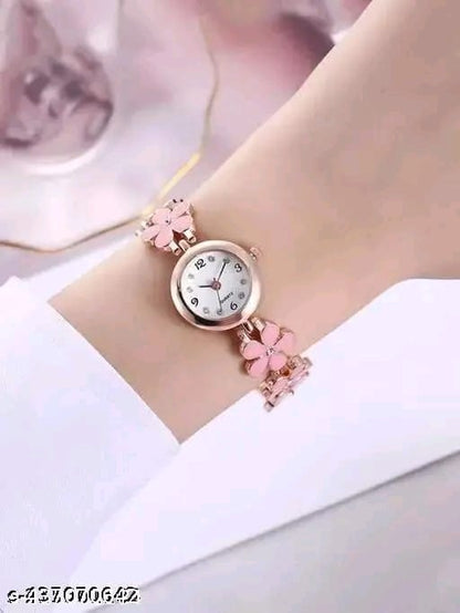 Elegant Flower Design Women’s Analog Watch – Stylish Metal Strap, Round Dial Timepiece