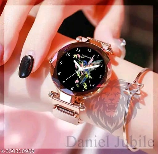 Rose Gold Magnetic Strap Mesh Watch – Stylish Analog Timepiece for Women & Girls (Black Dial)