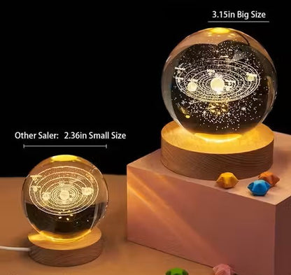Universe Crystal Galaxy Ball Night Lamp | 3D Glass LED Night Light with Wooden Base | Galaxy Globe Lamp for Bedroom, Home Décor & Gifting