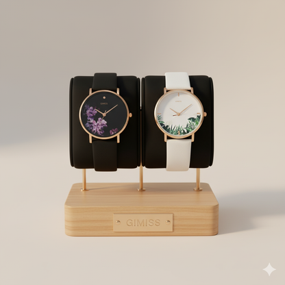 Stylish Leather Belt Watches for Girls – Combo Pack of 2, Round Dial with Floral Design, Alloy Case & Quartz Mechanism