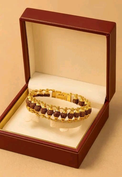 Premium Gold-Plated Rudraksha Bracelet for Men & Women – Adjustable Spiritual Healing Energy Accessory with Elegant Unisex Design