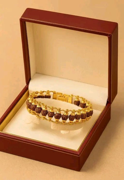Premium Gold-Plated Rudraksha Bracelet for Men & Women – Adjustable Spiritual Healing Energy Accessory with Elegant Unisex Design