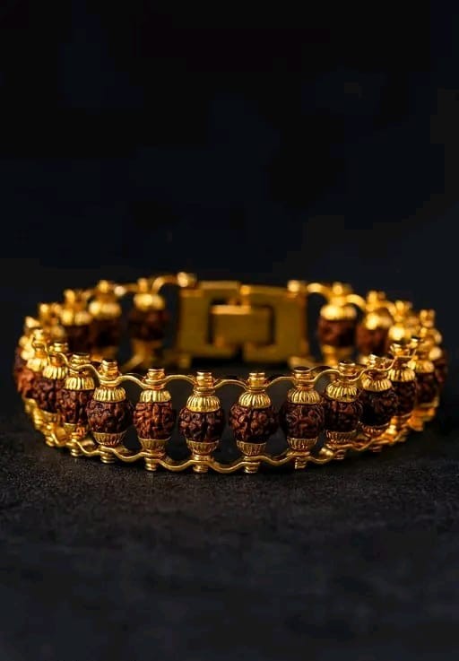 Premium Gold-Plated Rudraksha Bracelet for Men & Women – Adjustable Spiritual Healing Energy Accessory with Elegant Unisex Design
