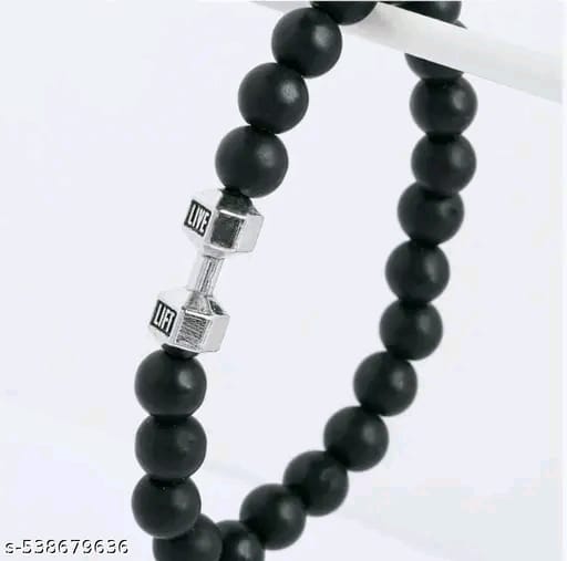 Black Dumbbell Bracelet for Men & Women – Adjustable Beaded Fitness Wristband, Stylish Gym Accessory & Motivational Jewelry