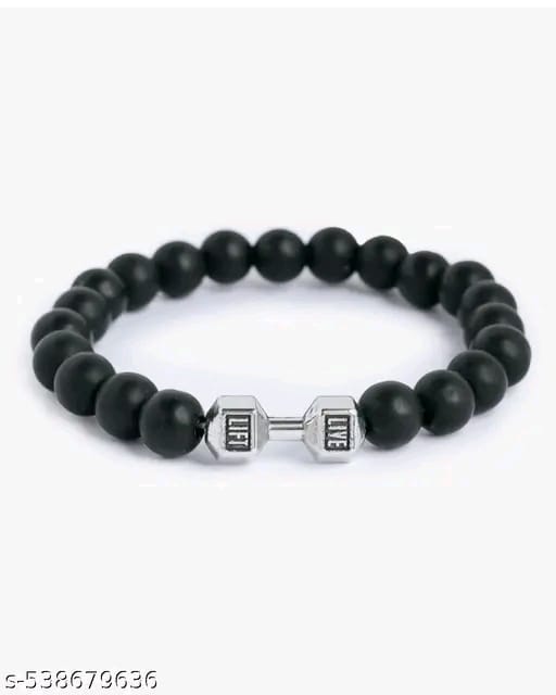 Black Dumbbell Bracelet for Men & Women – Adjustable Beaded Fitness Wristband, Stylish Gym Accessory & Motivational Jewelry
