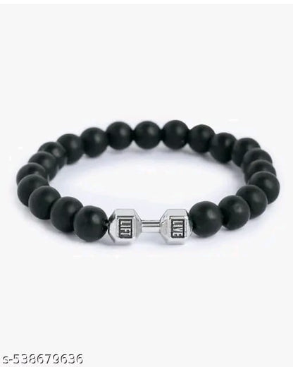 Black Dumbbell Bracelet for Men & Women – Adjustable Beaded Fitness Wristband, Stylish Gym Accessory & Motivational Jewelry