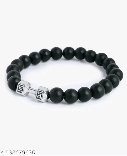 Black Dumbbell Bracelet for Men & Women – Adjustable Beaded Fitness Wristband, Stylish Gym Accessory & Motivational Jewelry