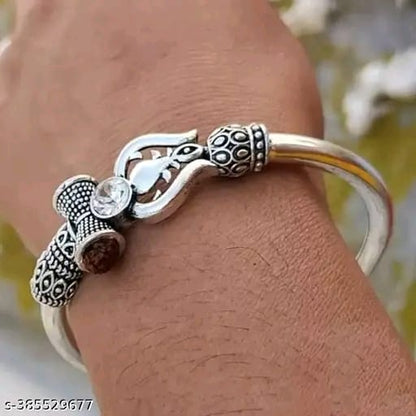 ✨ Fn Sales Trishul Bholenath Silver Kada for Men & Boys – Spiritual Designer Bracelet