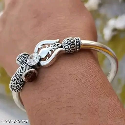 ✨ Fn Sales Trishul Bholenath Silver Kada for Men & Boys – Spiritual Designer Bracelet