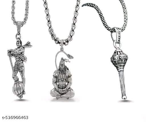 VANAIRA Lord Hanuman with Gada Pendant Combo – Silver & Gold-Plated Unisex Locket