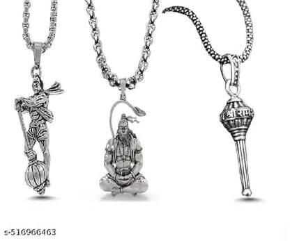 VANAIRA Lord Hanuman with Gada Pendant Combo – Silver & Gold-Plated Unisex Locket