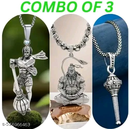 VANAIRA Lord Hanuman with Gada Pendant Combo – Silver & Gold-Plated Unisex Locket