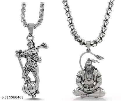 VANAIRA Lord Hanuman with Gada Pendant Combo – Silver & Gold-Plated Unisex Locket