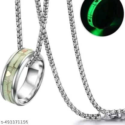 ✨ Combo of 3 – Stylish Chain, Pendant & Ring Set for Men & Boys | Radium Locket & Trendy Accessories