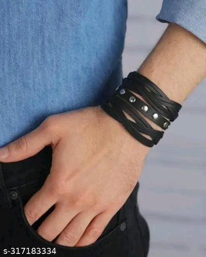 ✨ Stylish 2-Piece PU Leather Bracelet Set for Men & Boys – Multicolor Multilayer Design