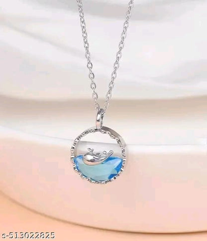 🐬 Trendy Dolphin Pendant Necklace Chain – Silver Plated Stylish Jewelry for Girls & Women