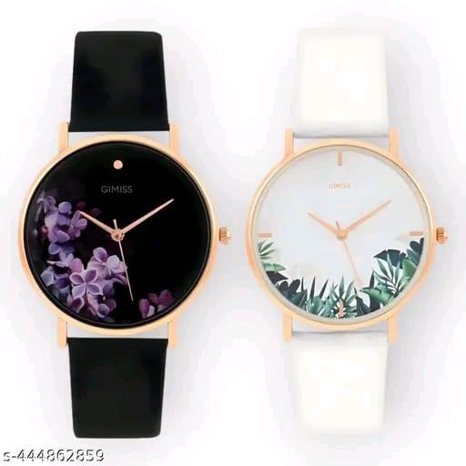 Stylish Leather Belt Watches for Girls – Combo Pack of 2, Round Dial with Floral Design, Alloy Case & Quartz Mechanism