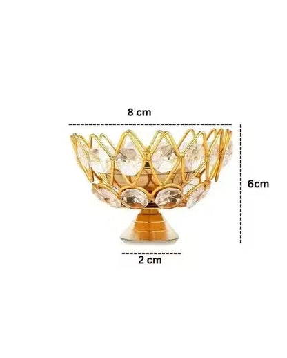 Brass Crystal Diya (Set of 2) | Round Bowl Kamal Deep Akhand Jyoti Oil Lamp | Small 5 cm Brass Diya for Home Temple, Puja & Gifting
