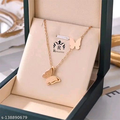 💖 Royatto® Rose Gold Butterfly Clavicle Necklace – Elegant Stainless Steel Pendant Chain for Women & Girls (Everyday, Party & Wedding Wear)