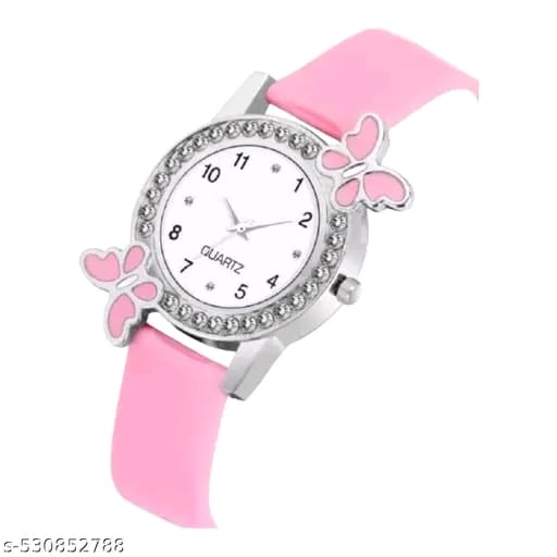Stylish Pink Watch Combo with Love Bracelet & Heart Charm – Butterfly Dial Analog Watch for Women & Girls (Gift Set)