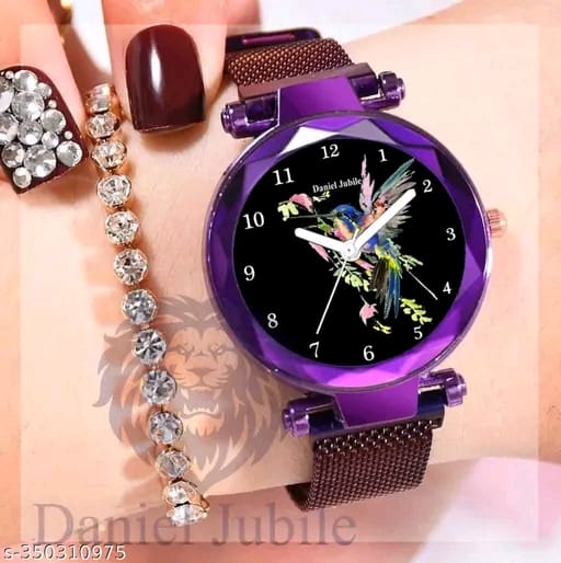 Rose Gold Magnetic Strap Mesh Watch – Stylish Analog Timepiece for Women & Girls (Black Dial)