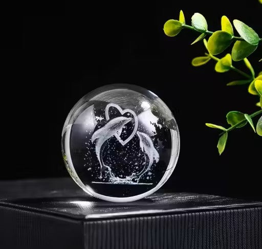 3D Dolphin Crystal Ball Night Lamp – Colorful LED Night Light with Wooden Base & USB Power, Dolphin Home Decor Lamp for Bedroom, Living Room & Birthday Gift"