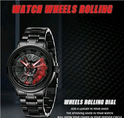 Men’s Sports Racing Rim Watch – Rotating Dial, Steel Band