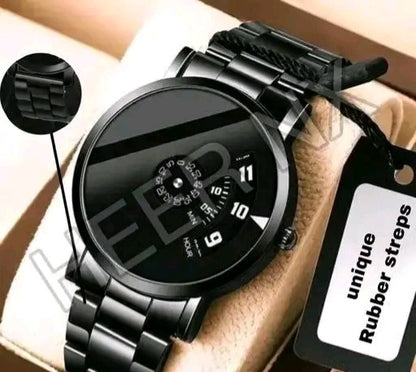Stylish Analog Black Watch for Men – Rubber Strap, Round Dial