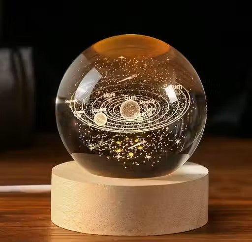 Universe Crystal Galaxy Ball Night Lamp | 3D Glass LED Night Light with Wooden Base | Galaxy Globe Lamp for Bedroom, Home Décor & Gifting