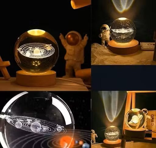 Universe Crystal Galaxy Ball Night Lamp | 3D Glass LED Night Light with Wooden Base | Galaxy Globe Lamp for Bedroom, Home Décor & Gifting